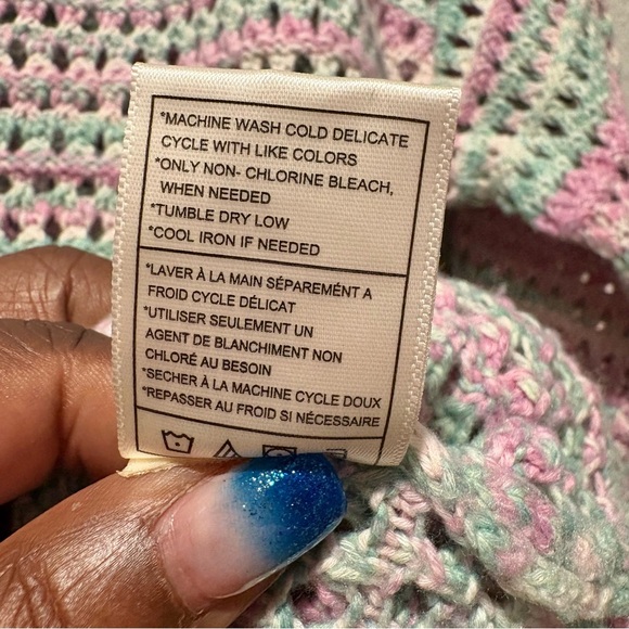 Steve Madden Crochet Knit Sweater Size S Purple Green Multicolor Boho Casual - Picture 7 of 8